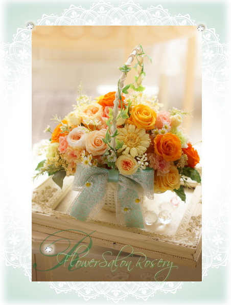 カゴブーケ　プリザーブドフラワー